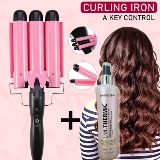 Rizador Ondulador Pinza Para Cabello En Bucle Plancha Sirena 3 Tubos + regalo protector termico cabello