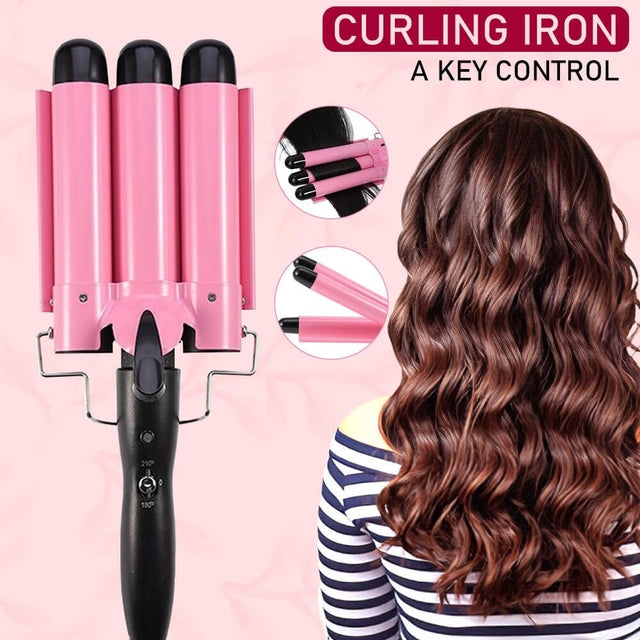 Rizador Ondulador Pinza Para Cabello En Bucle Plancha Sirena 3 Tubos + regalo protector termico cabello